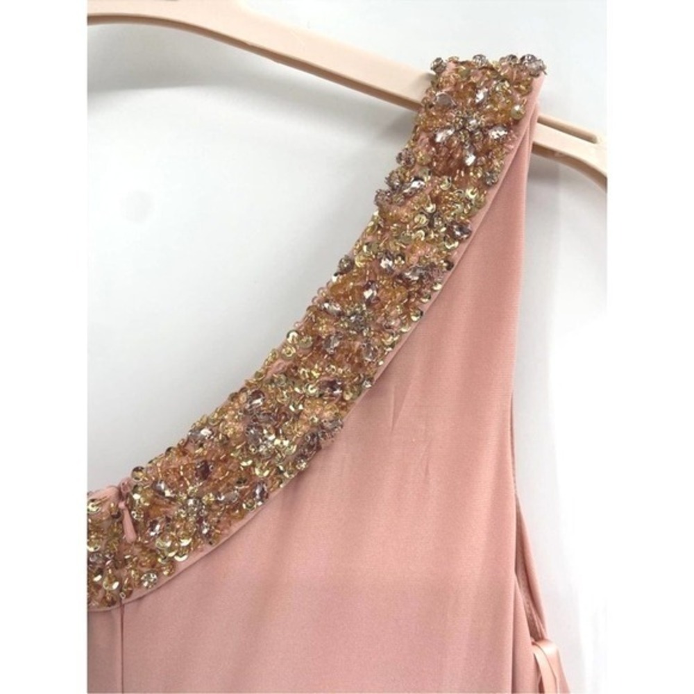 Mac Duggal Size 14 Light Pink One Shoulder Jeweled Long Maxi Gown Dress - Picture 7 of 8